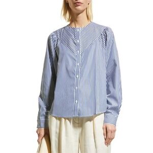 NEW Anthropologie Harshman Cari Striped Long Sleeve Shirt Size M Blue White